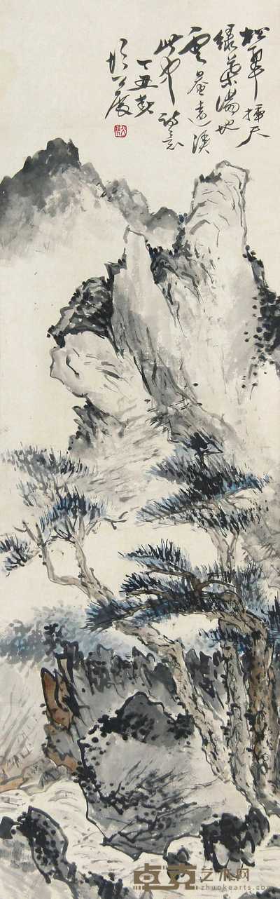 谢公展 丁丑(1937年)作 山水 立轴 107×38cm